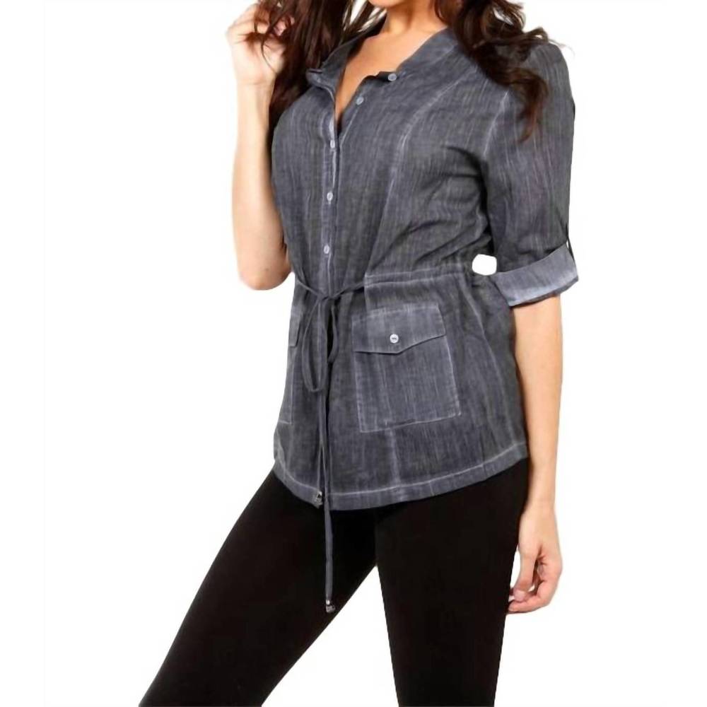 NEW ANGEL oil-washed drawstring shirt in gray